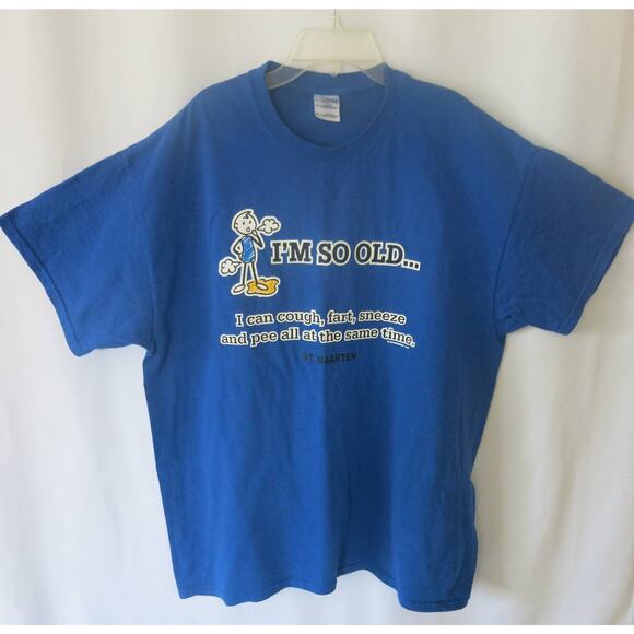 ST MARTIN  "I'm So Old..." T Shirt Size XL Short Sleeve Funny Gag Blue Casual - Picture 1 of 7